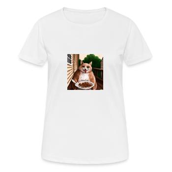 Chat avec la langue tendue mange sur le balcon - T-shirt respirant Femme - blanc - Devant - AI Model Female 172 dark (172cm)
