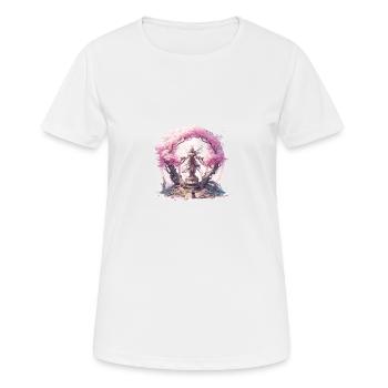 Statue unter einem Kirschblütenbaum - Frauen T-Shirt atmungsaktiv - Weiß - Vorne - AI Model Female 172 dark (172cm)