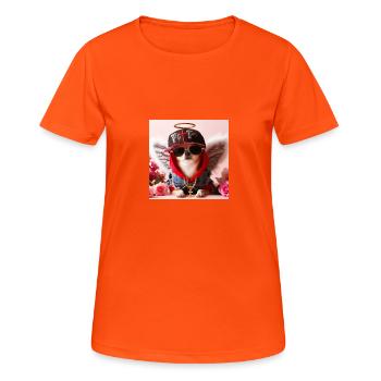 Chihuahua Cooler Hund mit Engelsflügeln HipHop - Frauen T-Shirt atmungsaktiv - Neonorange - Vorne - AI Model Female 172 dark (172cm)