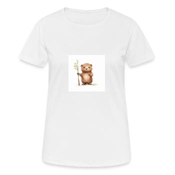 Clipart de Castor Mignon avec Bâton - T-shirt respirant Femme - blanc - Devant - AI Model Female 172 dark (172cm)