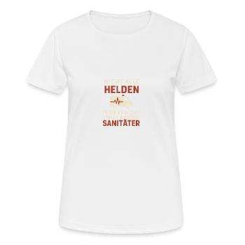 Sanitäter Shirt – Nicht alle Helden tragen Capes - Frauen T-Shirt atmungsaktiv - Weiß - Vorne - AI Model Female 172 dark (172cm)