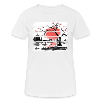 Japan Aquarell Red Sun I Weinlese-Kirschbaum - Frauen T-Shirt atmungsaktiv - Weiß - Vorne - AI Model Female 172 dark (172cm)
