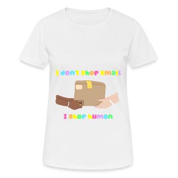 Klein einkaufen, menschlich einkaufen - Frauen T-Shirt atmungsaktiv - Weiß - Vorne - AI Model Female 172 dark (172cm)