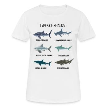 typen von haien walhai hammerhai tigerhai makohai - Frauen T-Shirt atmungsaktiv - Weiß - Vorne - AI Model Female 172 dark (172cm)