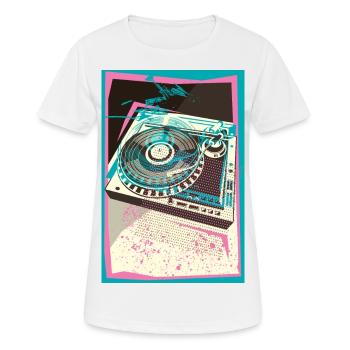 I LOVE VINYLES, Pop Art, Turntable, Platine - T-shirt respirant Femme - blanc - Devant - AI Model Female 172 dark (172cm)