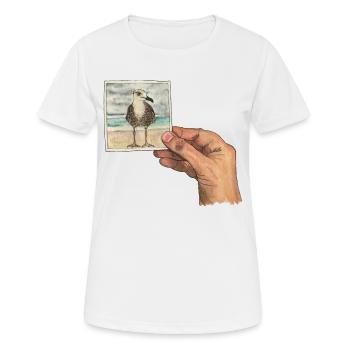 Hand mit Foto einer Möwe - Frauen T-Shirt atmungsaktiv - Weiß - Vorne - AI Model Female 172 dark (172cm)