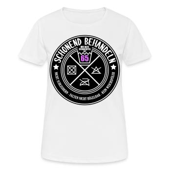 Schonend behandeln Schachtel 65 | Farben änderbar - Frauen T-Shirt atmungsaktiv - Weiß - Vorne - AI Model Female 172 dark (172cm)
