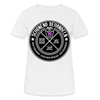 Schonend behandeln Schachtel 75 | Farben änderbar - Frauen T-Shirt atmungsaktiv - Weiß - Vorne - AI Model Female 172 dark (172cm)