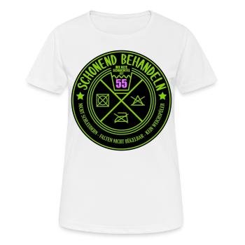 Schonend behandeln Schachtel 55 | Farben änderbar - Frauen T-Shirt atmungsaktiv - Weiß - Vorne - AI Model Female 172 dark (172cm)