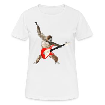 Affe Weißbartgibbon E-Gitarre lets rock - Frauen T-Shirt atmungsaktiv - Weiß - Vorne - AI Model Female 172 dark (172cm)
