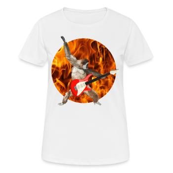Affe Weißbartgibbon E-Gitarre Feuer lets rock - Frauen T-Shirt atmungsaktiv - Weiß - Vorne - AI Model Female 172 dark (172cm)