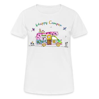 Wohnmobil Happy Camper - Frauen T-Shirt atmungsaktiv - Weiß - Vorne - AI Model Female 172 dark (172cm)