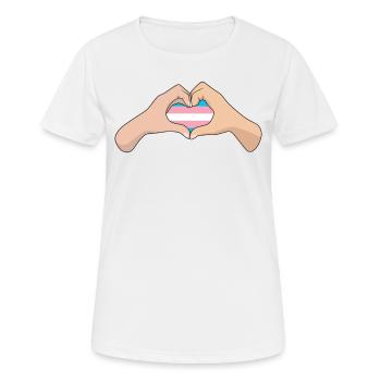 LGBTQ Transgender Pride-Flagge Handherz - Frauen T-Shirt atmungsaktiv - Weiß - Vorne - AI Model Female 172 dark (172cm)