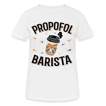 Propofol Barista - Laryngoskop Narkose Anästhesie - Frauen T-Shirt atmungsaktiv - Weiß - Vorne - AI Model Female 172 dark (172cm)