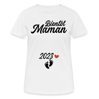Bientôt Maman 2023 Future Mère Annonce Grossesse - T-shirt respirant Femme - blanc - Devant - AI Model Female 172 dark (172cm)