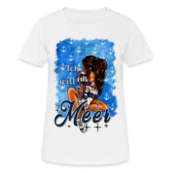 Ich will Meer Mädchen brünett Illustration Spruch - Frauen T-Shirt atmungsaktiv - Weiß - Vorne - AI Model Female 172 dark (172cm)