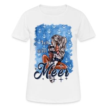 Ich will Meer Mädchen blond Illustration Spruch - Frauen T-Shirt atmungsaktiv - Weiß - Vorne - AI Model Female 172 dark (172cm)