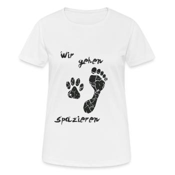 "Wir gehen spazieren" T-shirt für Hunde-Liebhaber - Frauen T-Shirt atmungsaktiv - Weiß - Vorne - AI Model Female 172 dark (172cm)