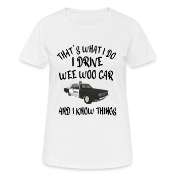 POLICE / COP / OFFICER : Wee Woo Car - T-shirt respirant Femme - blanc - Devant - AI Model Female 172 dark (172cm)