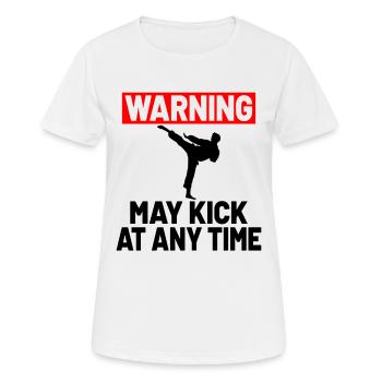 MARTIAL ARTS KARATÉ GIFT IDEA : Warning may kick - T-shirt respirant Femme - blanc - Devant - AI Model Female 172 dark (172cm)