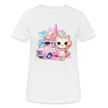 Katze Kätzchen-Mädchen Eisdielen Dessert-Eiscreme - Frauen T-Shirt atmungsaktiv - Weiß - Vorne - AI Model Female 172 dark (172cm)