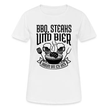 BBQ, STEAKS & BIÈRE, GRILLADES AU BARBECUE - T-shirt respirant Femme - blanc - Devant - AI Model Female 172 dark (172cm)