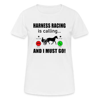 Cheval de course de trot Chevaux de course de trot IS-CALLING - T-shirt respirant Femme - blanc - Devant - AI Model Female 172 dark (172cm)
