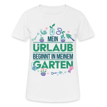 Mein Urlaub beginnt in meinem Garten - Frauen T-Shirt atmungsaktiv - Weiß - Vorne - AI Model Female 172 dark (172cm)