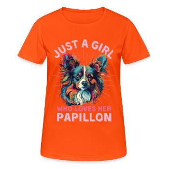 Papillon Hund Liebhaber Bunter Zwergspaniel - Frauen T-Shirt atmungsaktiv - Neonorange - Vorne - AI Model Female 172 dark (172cm)