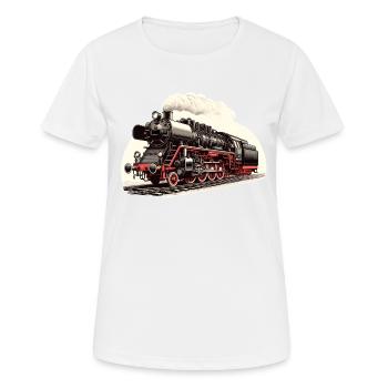 Illustration einer klassischen Dampflok - Frauen T-Shirt atmungsaktiv - Weiß - Vorne - AI Model Female 172 dark (172cm)