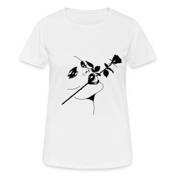 Frau - Rose im Mund - Frauen T-Shirt atmungsaktiv - Weiß - Vorne - AI Model Female 172 dark (172cm)