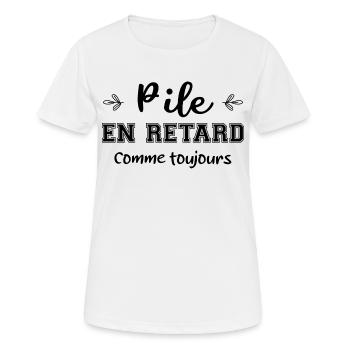 Pile en retard cadeau - T-shirt respirant Femme - blanc - Devant - AI Model Female 172 dark (172cm)