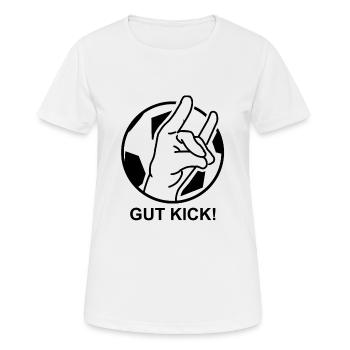 GUT KICK Fussball Kreisliga Kicken Geschenkidee - Frauen T-Shirt atmungsaktiv - Weiß - Vorne - AI Model Female 172 dark (172cm)