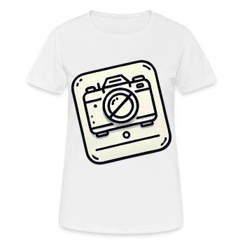 Keine Kamera erlaubt Icon-Design - Frauen T-Shirt atmungsaktiv - Weiß - Vorne - AI Model Female 172 dark (172cm)