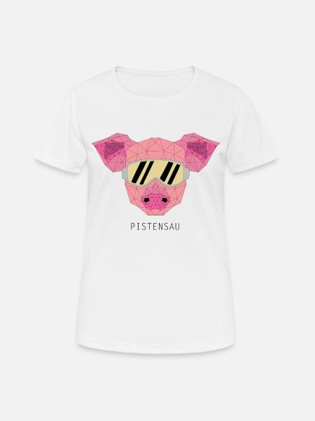Pistensau - Skifahren - Snowboaden - Apres Ski - Frauen T-Shirt atmungsaktiv - Weiß