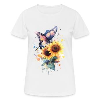 Schmetterling Sonnenblume - Frauen T-Shirt atmungsaktiv - Weiß - Vorne - AI Model Female 172 dark (172cm)
