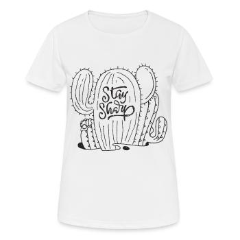 Stay Sharp | Cool Cactus Illustration Design - Frauen T-Shirt atmungsaktiv - Weiß - Vorne - AI Model Female 172 dark (172cm)