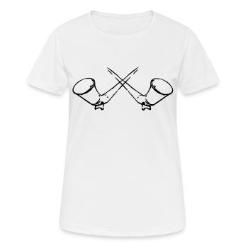 ALPHORN,HORN,BLASINSTRUMENT,ALPEN,POLSTERPFEIFEF - Frauen T-Shirt atmungsaktiv - Weiß - Vorne - AI Model Female 172 dark (172cm)