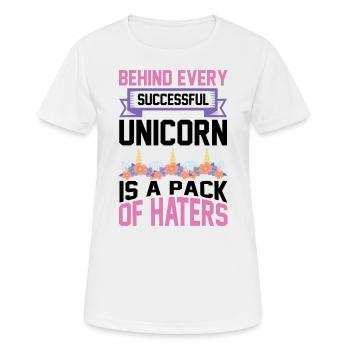 Behind every successful unicorn are haters - Women's Breathable T-Shirt - white - Front - AI Model Female 172 dark (172cm)