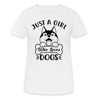JUST A GIRL WHO LOVES DOGS - Women's Breathable T-Shirt - white - Front - AI Model Female 172 dark (172cm)