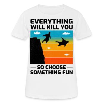 Wingsuit fliegen Base Jumping Fallschirmspringen Wingsuiting - Frauen T-Shirt atmungsaktiv - Weiß - Vorne - AI Model Female 172 dark (172cm)
