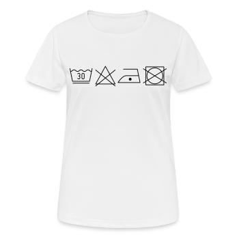 Waschanleitung Textilpflegesymbole Wäschesymbole - Frauen T-Shirt atmungsaktiv - Weiß - Vorne - AI Model Female 172 dark (172cm)