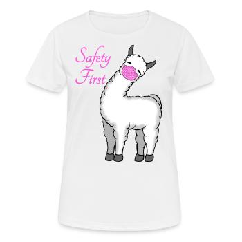 Lama avec protège-dents contre le virus Corona - T-shirt respirant Femme - blanc - Devant - AI Model Female 172 dark (172cm)