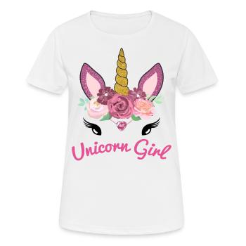 Idée cadeau fille licorne fleurs mignonnes - T-shirt respirant Femme - blanc - Devant - AI Model Female 172 dark (172cm)