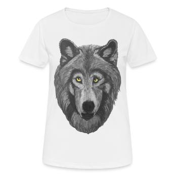 Wolf Wolfskopf mit grauem Pelz und gelben Augen - Frauen T-Shirt atmungsaktiv - Weiß - Vorne - AI Model Female 172 dark (172cm)