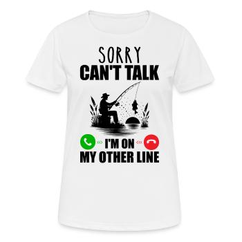 Tut mir leid, ich kann nicht sprechen, ich bin in meiner anderen Leitung - Frauen T-Shirt atmungsaktiv - Weiß - Vorne - AI Model Female 172 dark (172cm)
