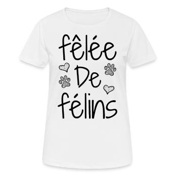 FÊLÉE DE FÉLINS ! (chat) - Jeux de mots - Francois - T-shirt respirant Femme - blanc - Devant - AI Model Female 172 dark (172cm)