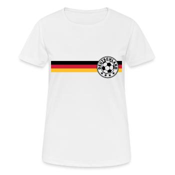 Fußballlogo auf Deutschandfahne - Frauen T-Shirt atmungsaktiv - Weiß - Vorne - AI Model Female 172 dark (172cm)