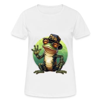happy cooler Frosch mit Brille und Hut beim winken - Frauen T-Shirt atmungsaktiv - Weiß - Vorne - AI Model Female 172 dark (172cm)