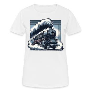The Power of Steam - Graphic of a Steam Locomotive - Women's Breathable T-Shirt - white - Front - AI Model Female 172 dark (172cm)